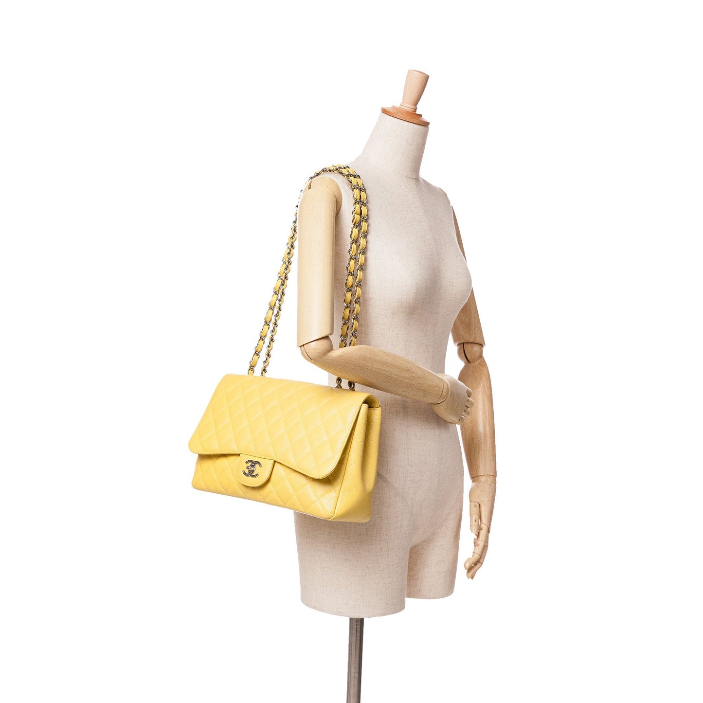 Yellow Chanel Jumbo Classic Caviar Single Flap Shoulder Bag