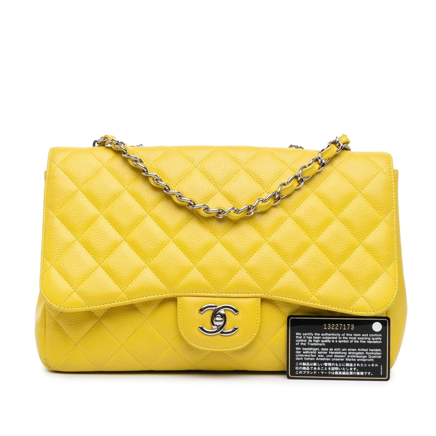 Yellow Chanel Jumbo Classic Caviar Single Flap Shoulder Bag