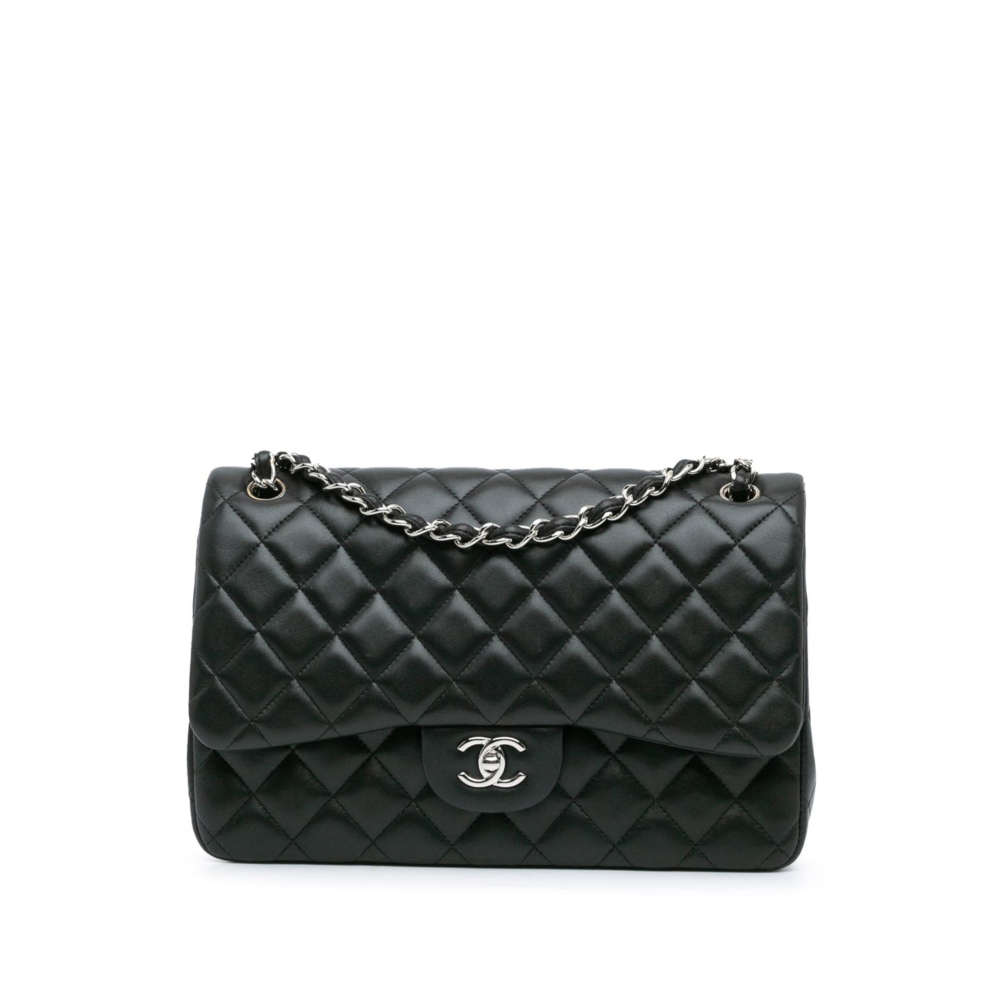 Black Chanel Jumbo Classic Lambskin Double Flap Shoulder Bag