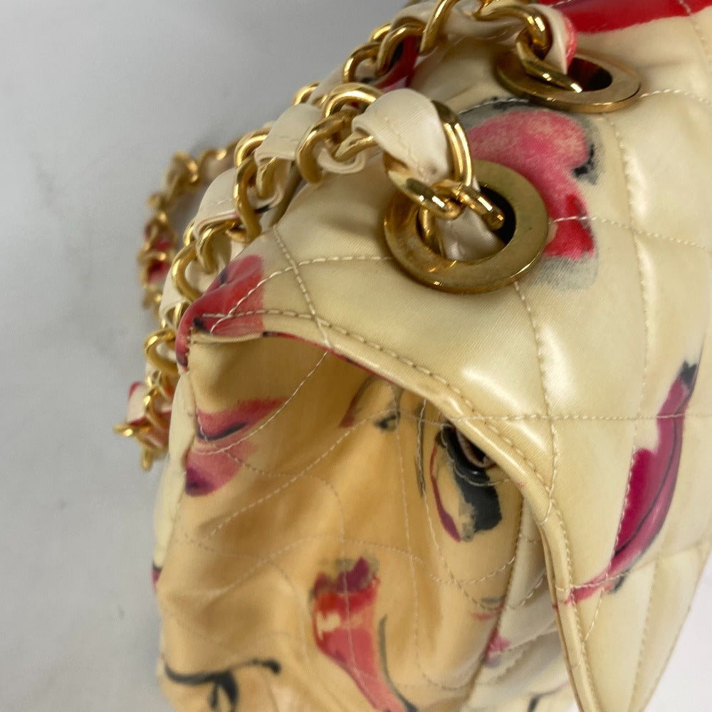 CHANEL Shoulder Bag Patent leather white WChain Bag Quilted Matelasse