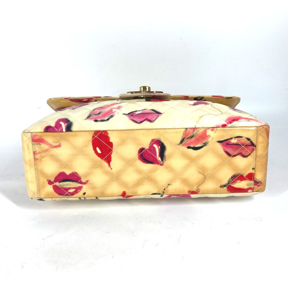 CHANEL Shoulder Bag Patent leather white WChain Bag Quilted Matelasse