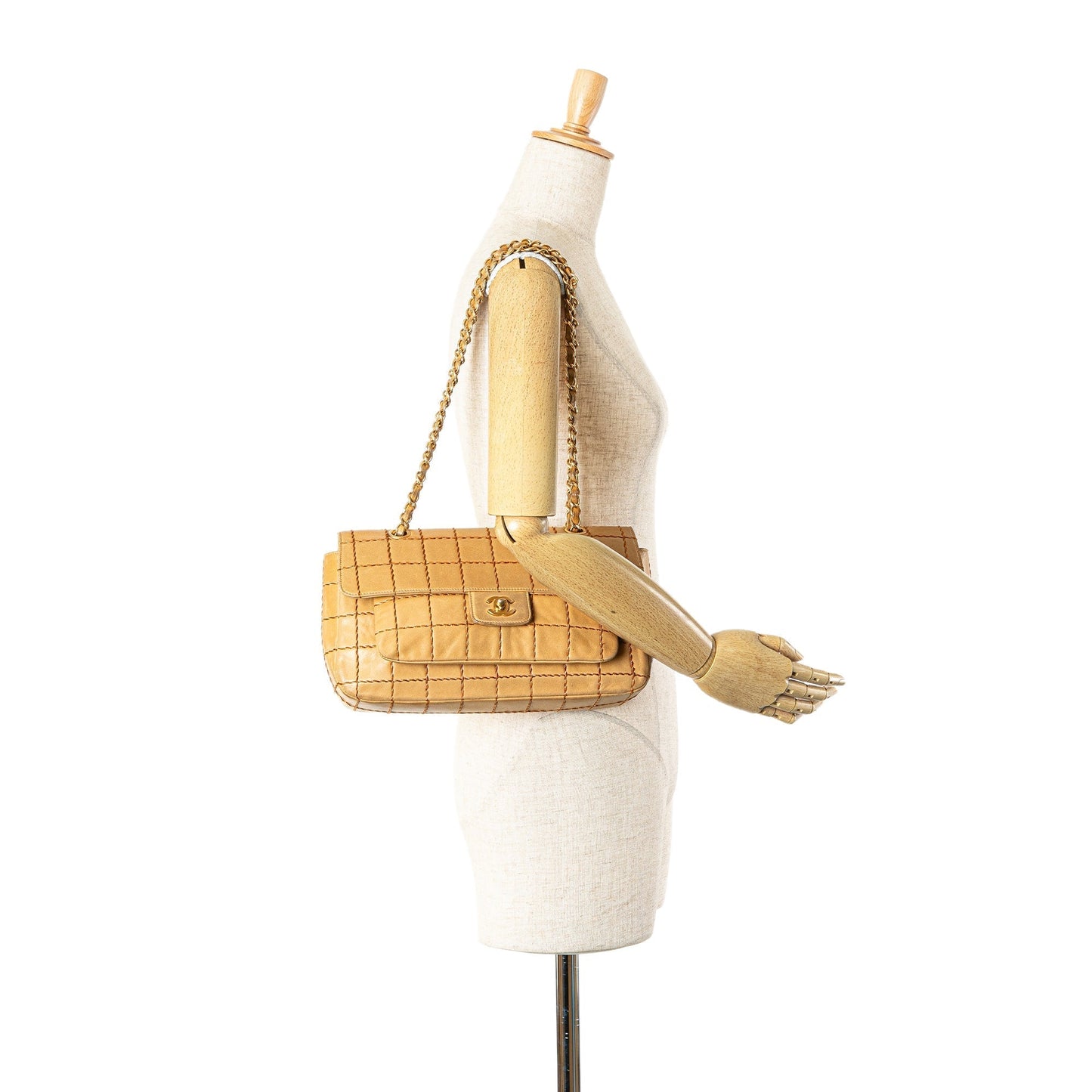 Tan Chanel Lambskin Wild Stitch Chocolate Bar Chain Flap Shoulder Bag