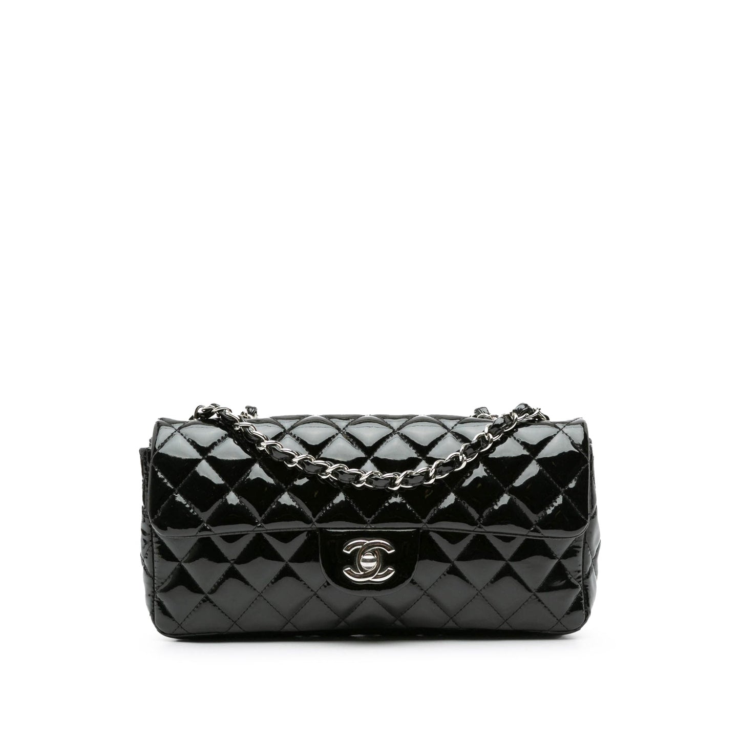 Black Chanel Classic Patent East West Single Flap Shoulder Bag