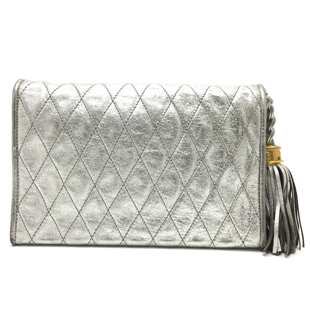 CHANEL Shoulder Bag leather Silverx Gold Metal quilting matelasse Fringe CCCOCO Mark Women Used