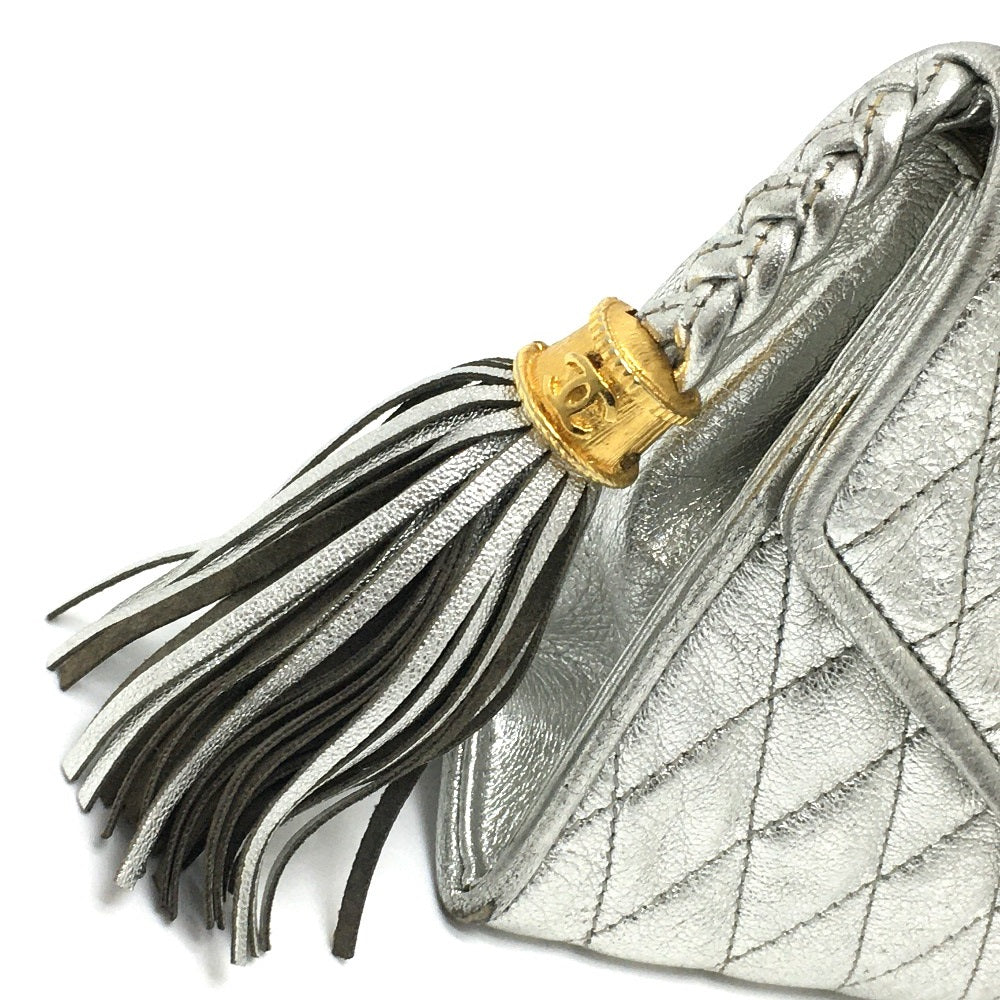 CHANEL Shoulder Bag leather Silverx Gold Metal quilting matelasse Fringe CCCOCO Mark Women Used