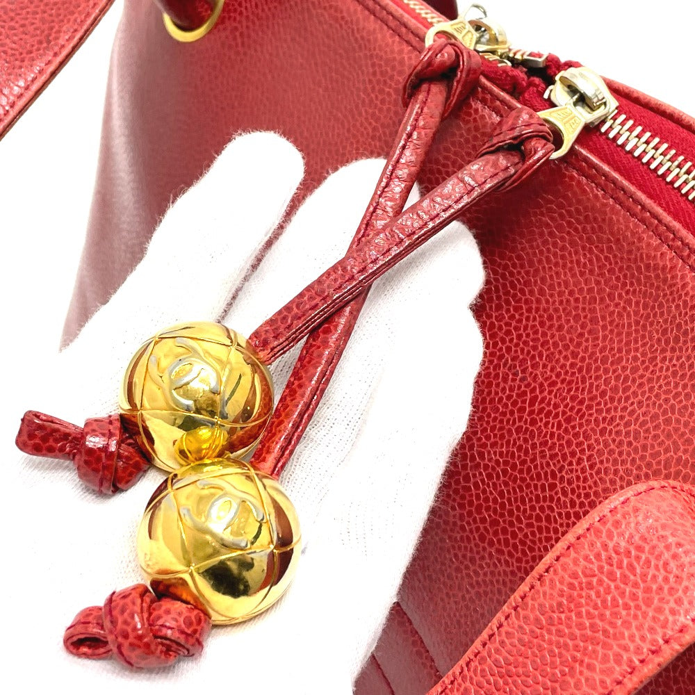 CHANEL Shoulder Bag Caviar skin Red CC COCO Mark Ball charm Women Used