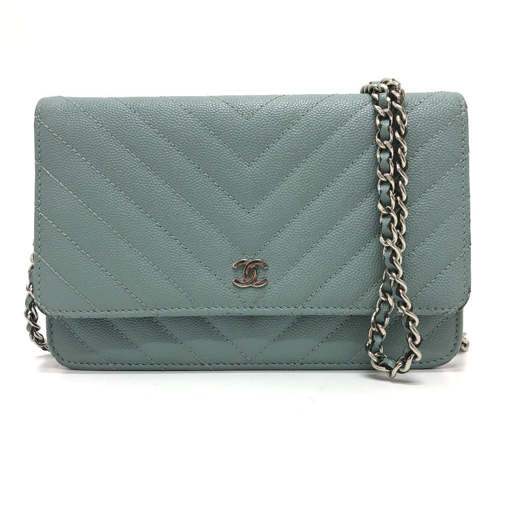 CHANEL Shoulder Bag Caviar skin blue Long Wallet Purse Bag Crossbody Vstitch COCO Mark CC