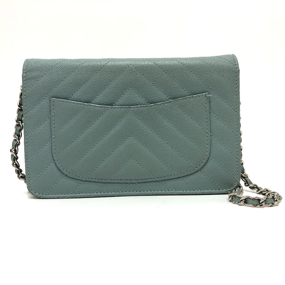 CHANEL Shoulder Bag Caviar skin blue Long Wallet Purse Bag Crossbody Vstitch COCO Mark CC