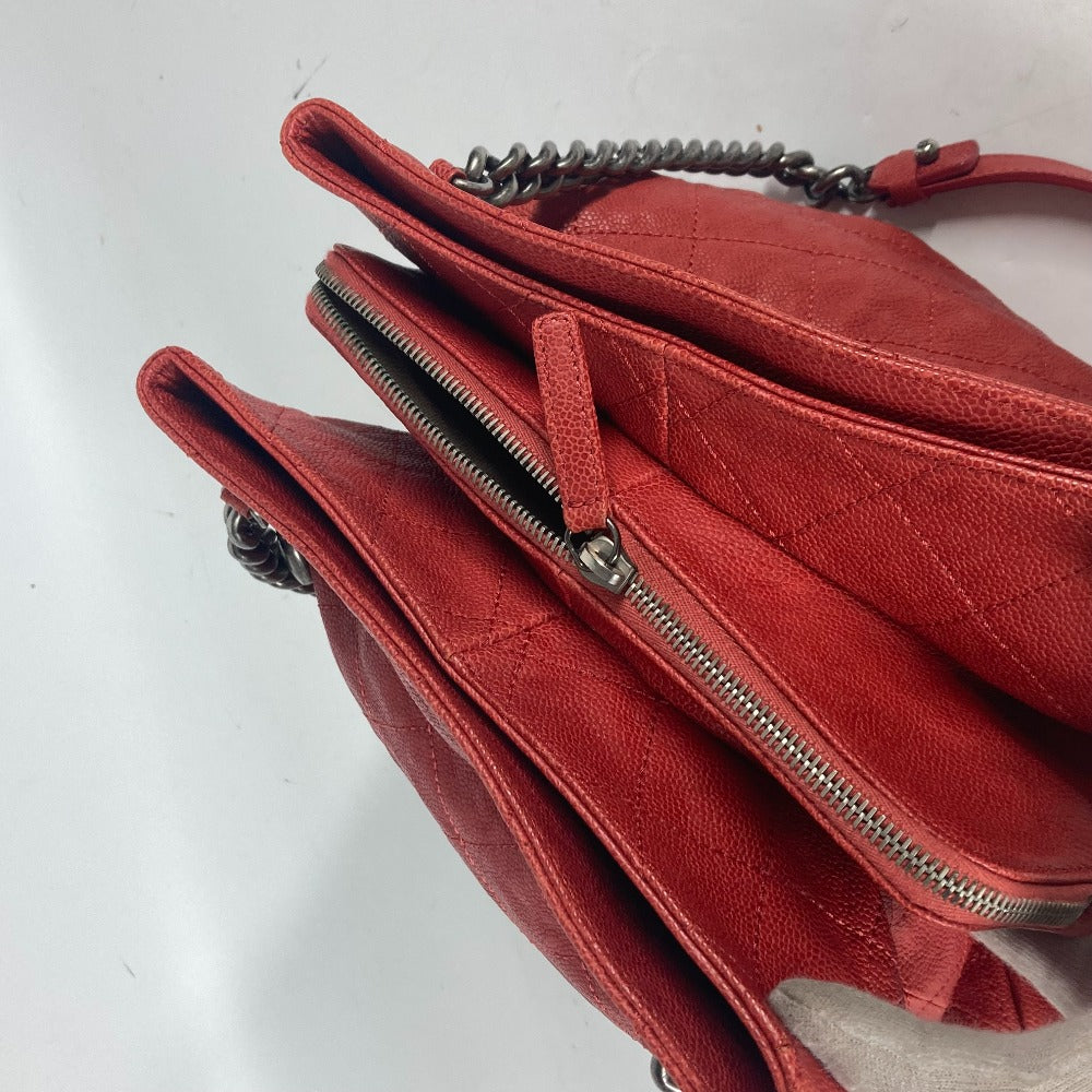 CHANEL Shoulder Bag Caviar skin Red logo CC COCO Mark
