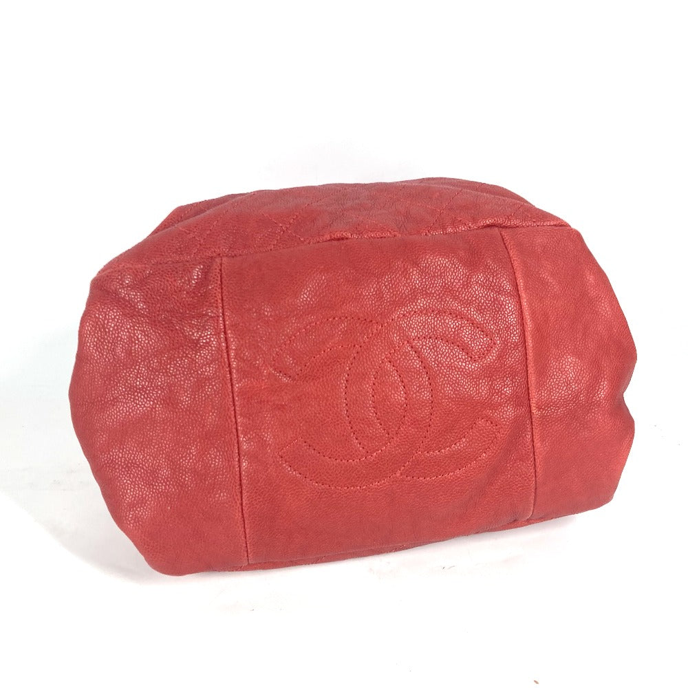 CHANEL Shoulder Bag Caviar skin Red logo CC COCO Mark