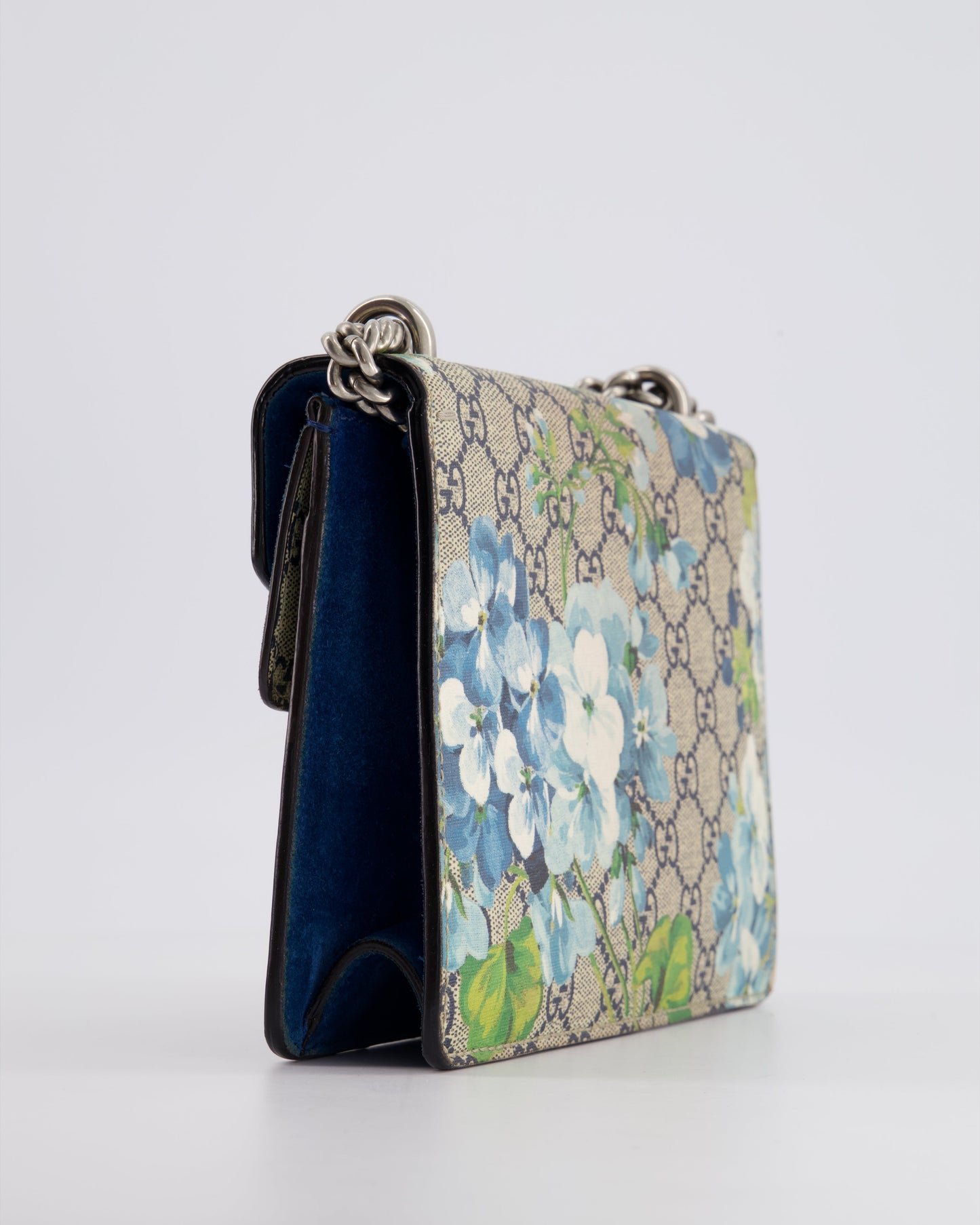 Gucci Brown and Blue Floral Canvas Mini Supreme Dionysus Crossbody Bag With Ruthenium Hardware