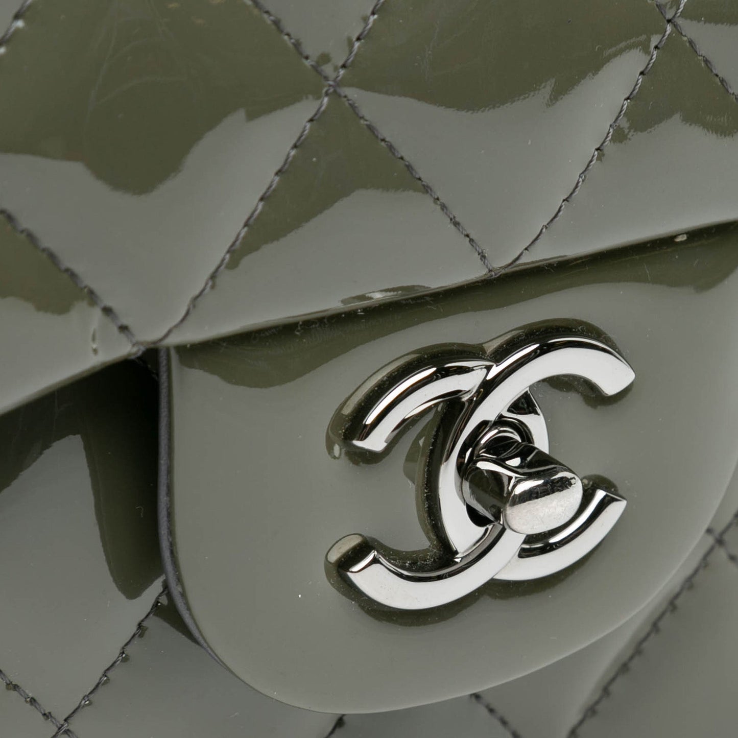 Green Chanel Jumbo Classic Patent Double Flap Shoulder Bag
