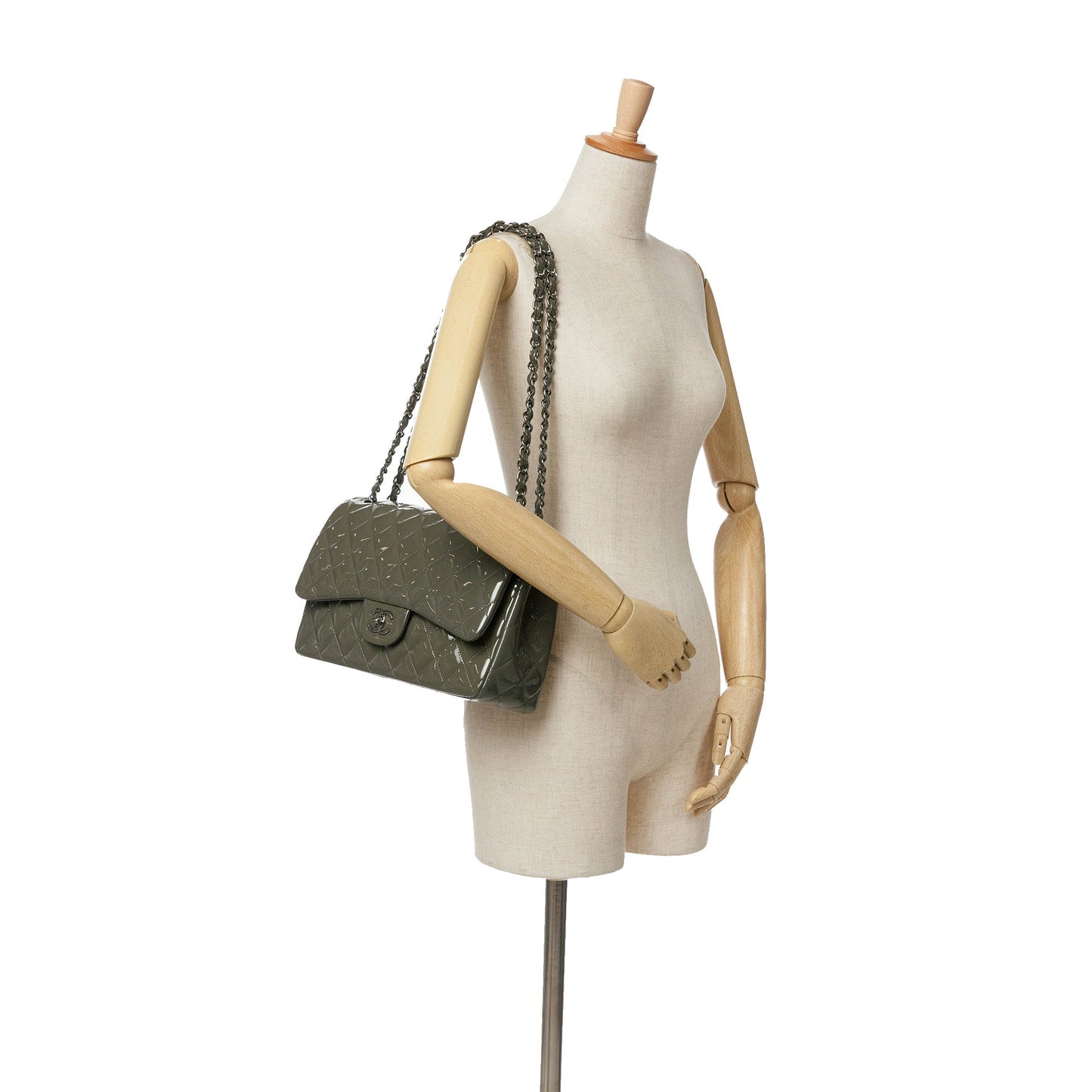 Green Chanel Jumbo Classic Patent Double Flap Shoulder Bag