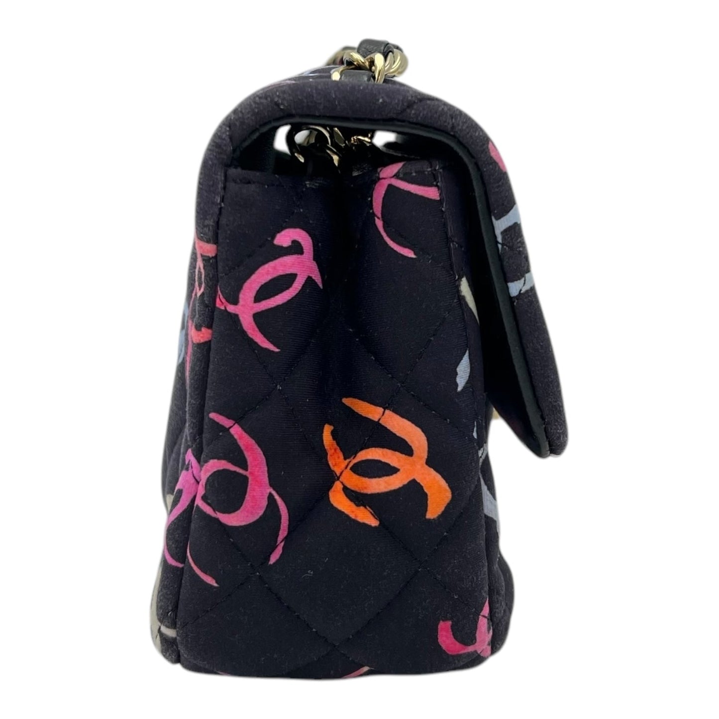 2024 Rectangle Mini Flap Multi-colour Shoulder Bag in Fabric, Gold hardware