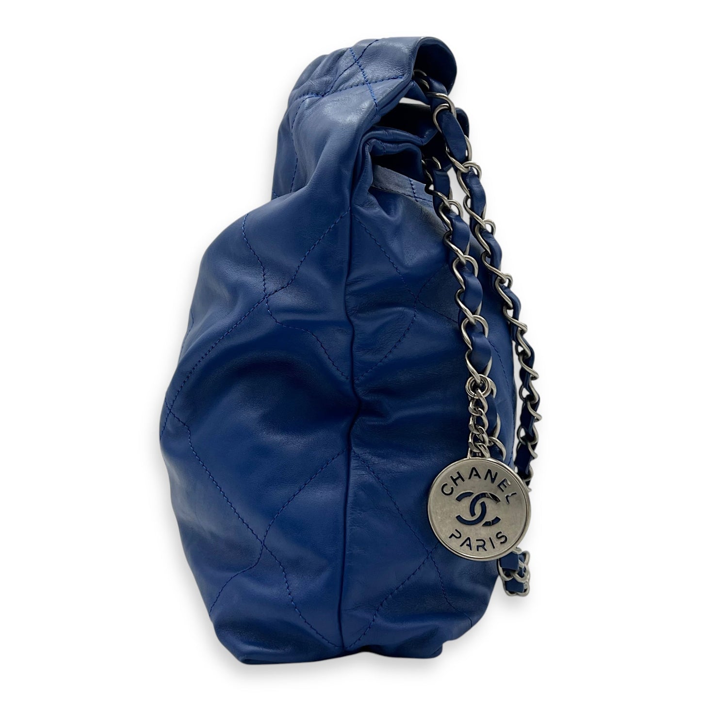 22 Tote Shoulder Bag Blue in Calfskin, Silver hardware