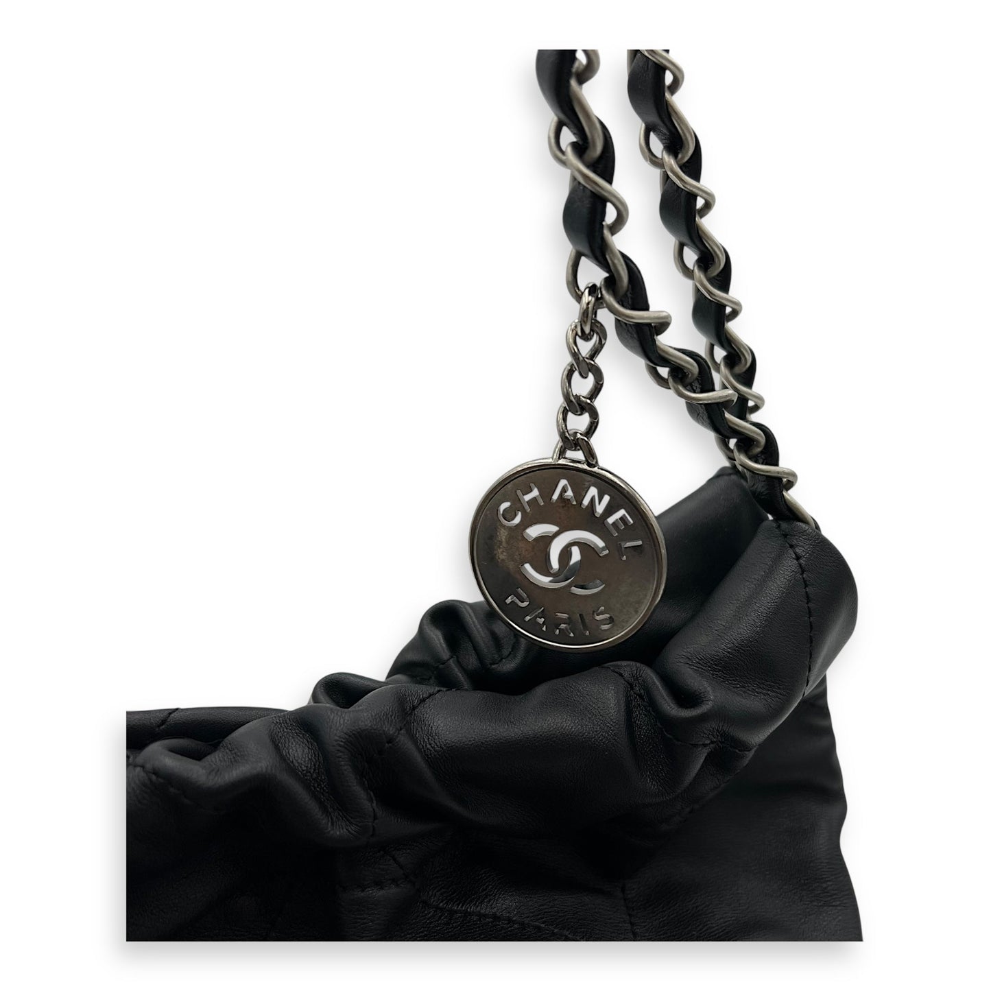 22 Small Black Shoulder Bag in Lambskin, Silver hardware