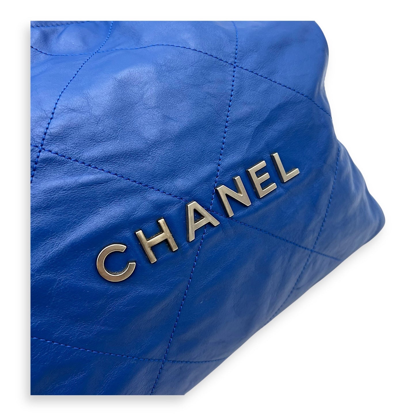 22 Tote Shoulder Bag Blue in Calfskin, Silver hardware