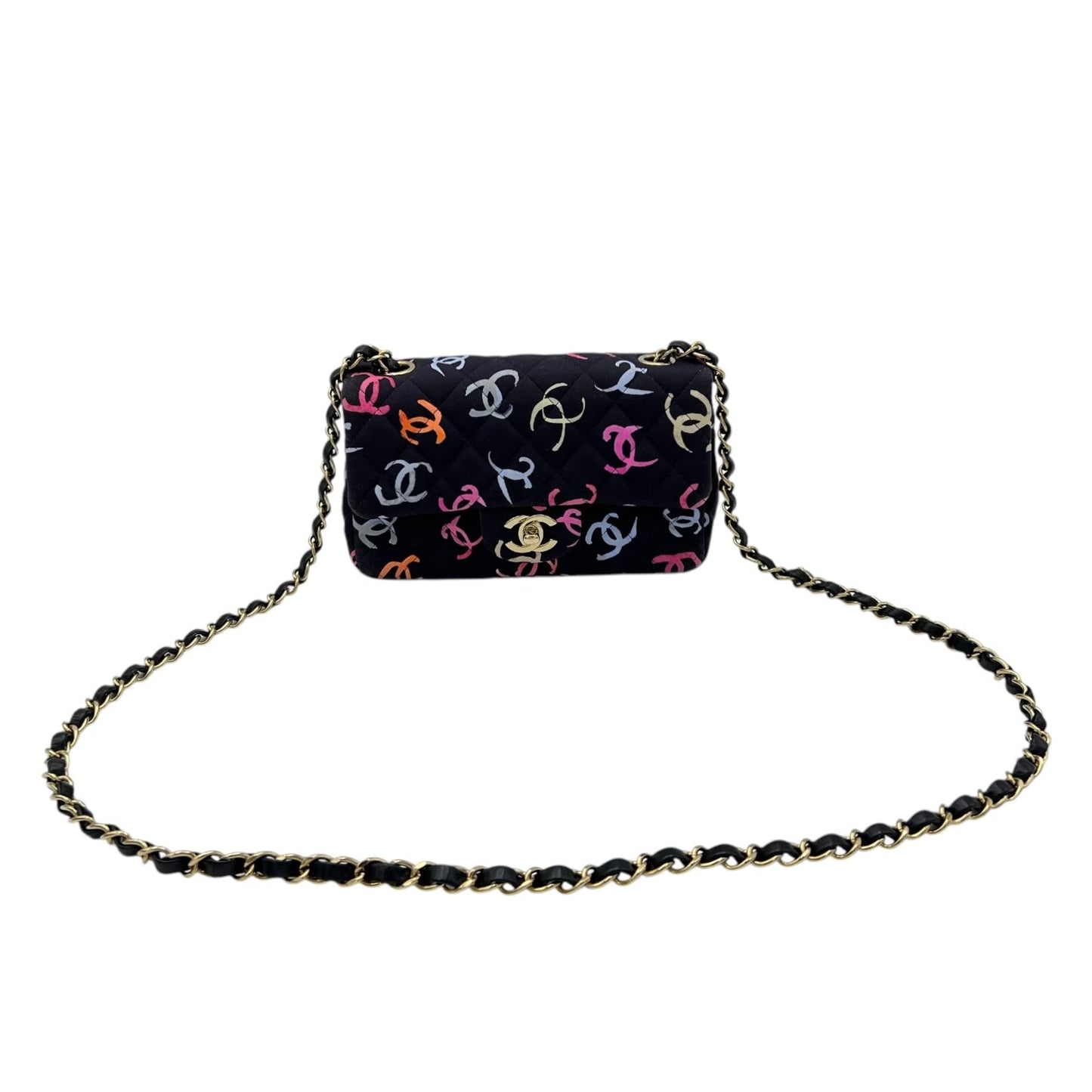 2024 Rectangle Mini Flap Multi-colour Shoulder Bag in Fabric, Gold hardware