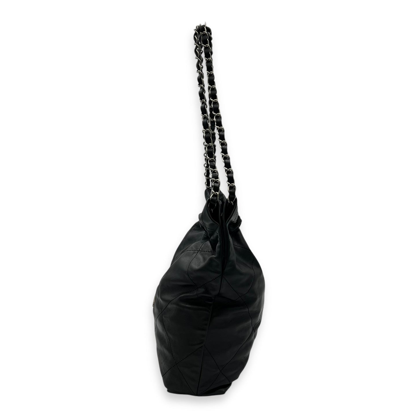 22 Small Black Shoulder Bag in Lambskin, Silver hardware