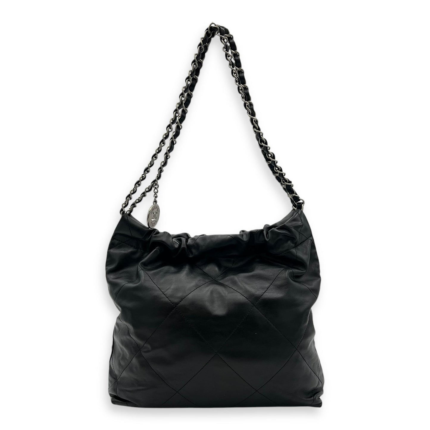 22 Small Black Shoulder Bag in Lambskin, Silver hardware