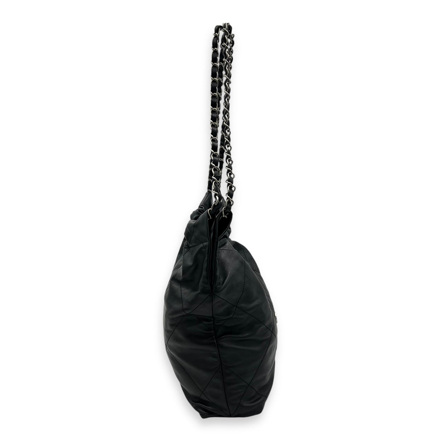 22 Small Black Shoulder Bag in Lambskin, Silver hardware