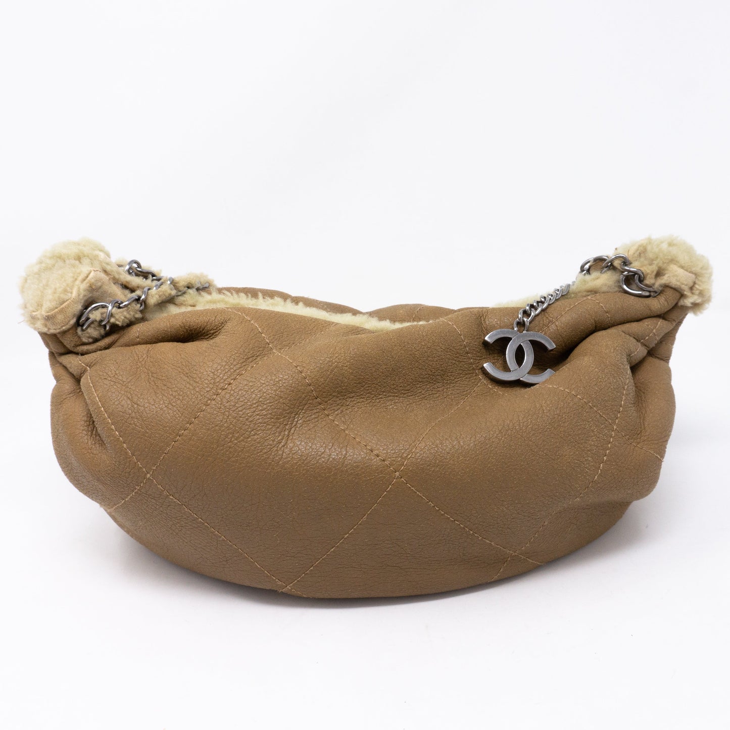 Chain Shoulder Bag Beige Wool