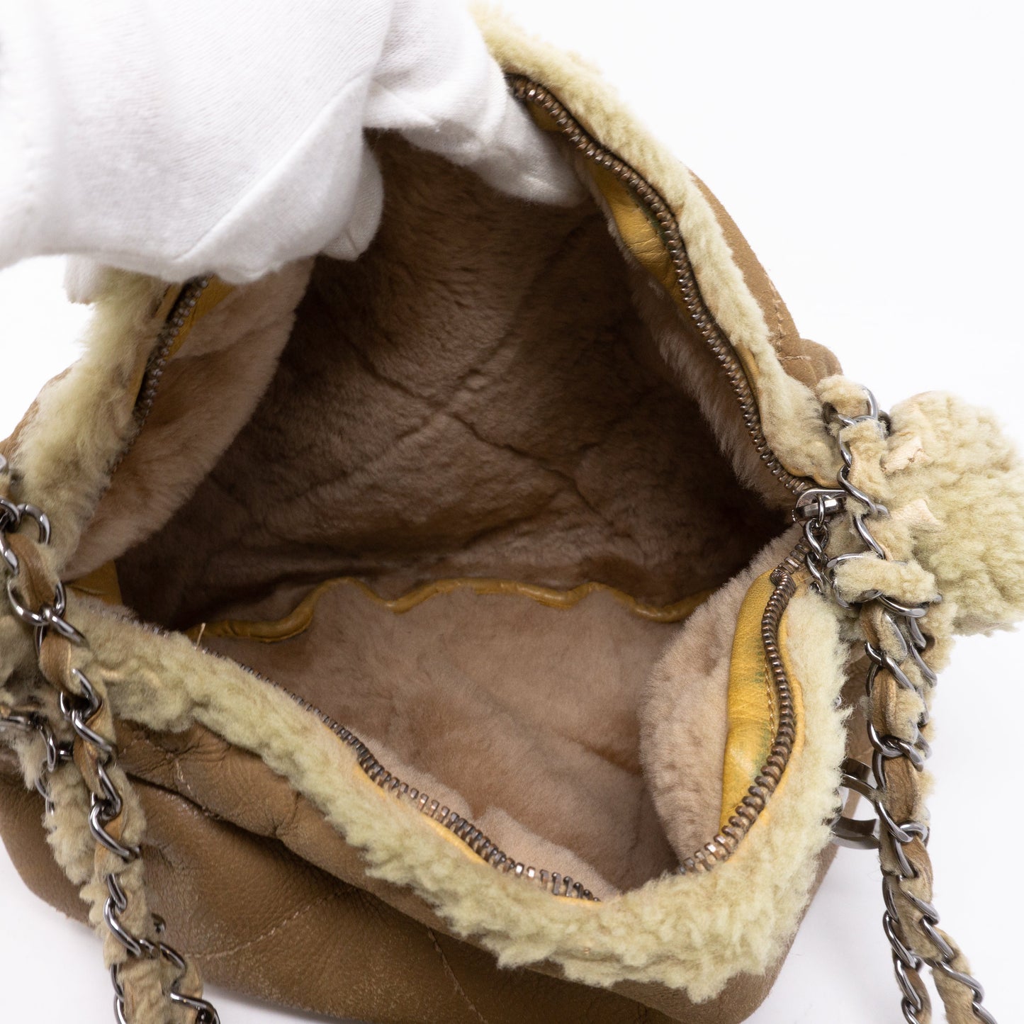 Chain Shoulder Bag Beige Wool