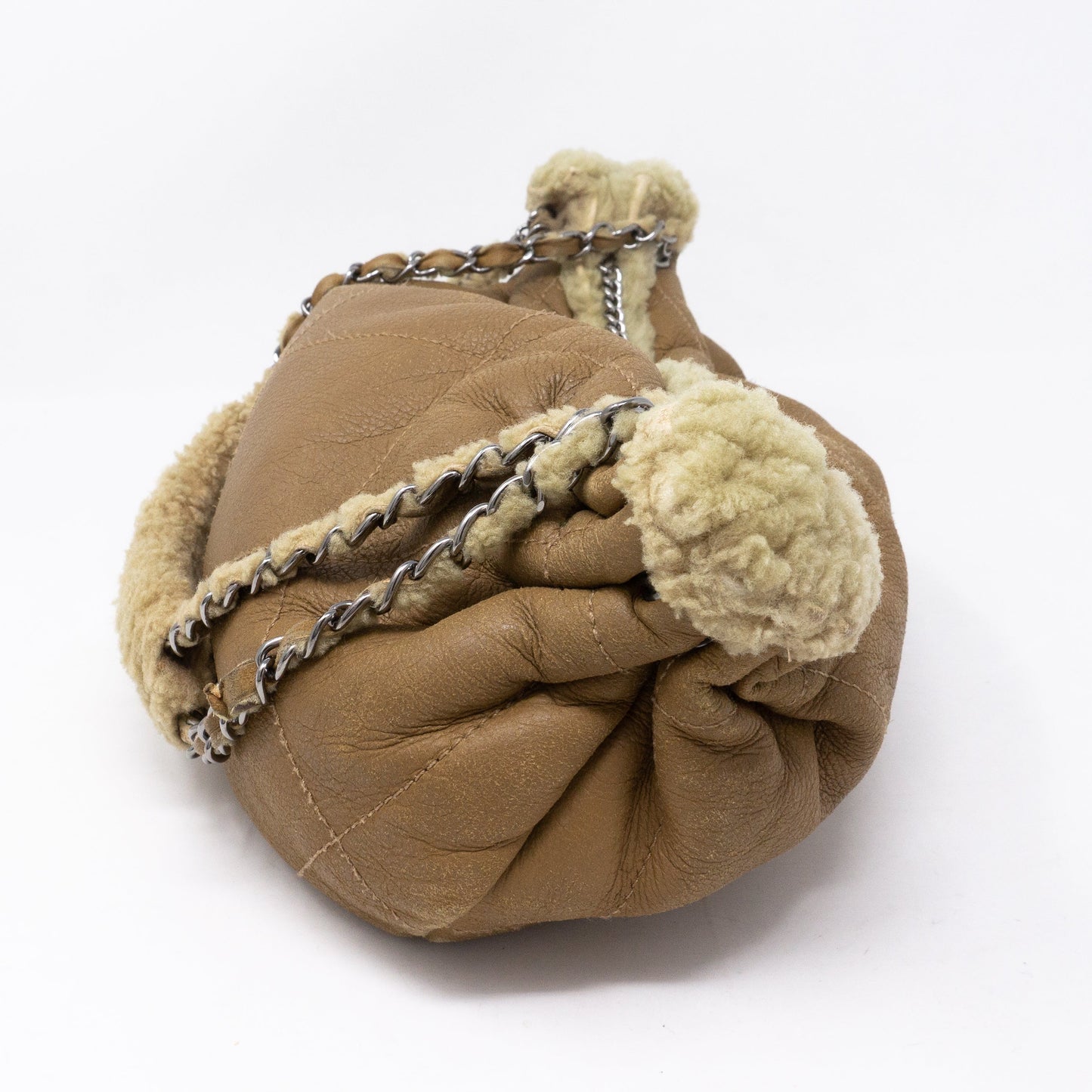 Chain Shoulder Bag Beige Wool