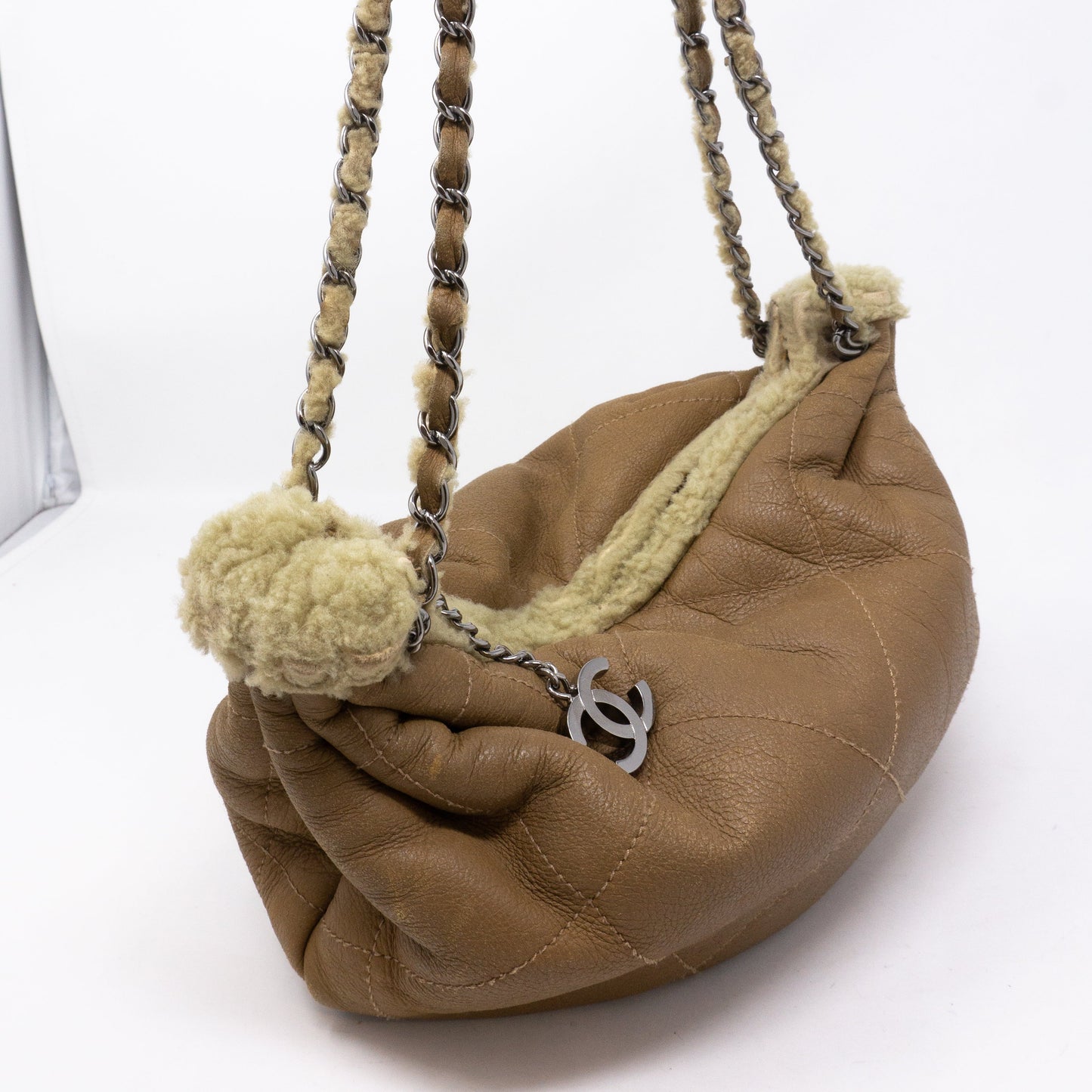 Chain Shoulder Bag Beige Wool
