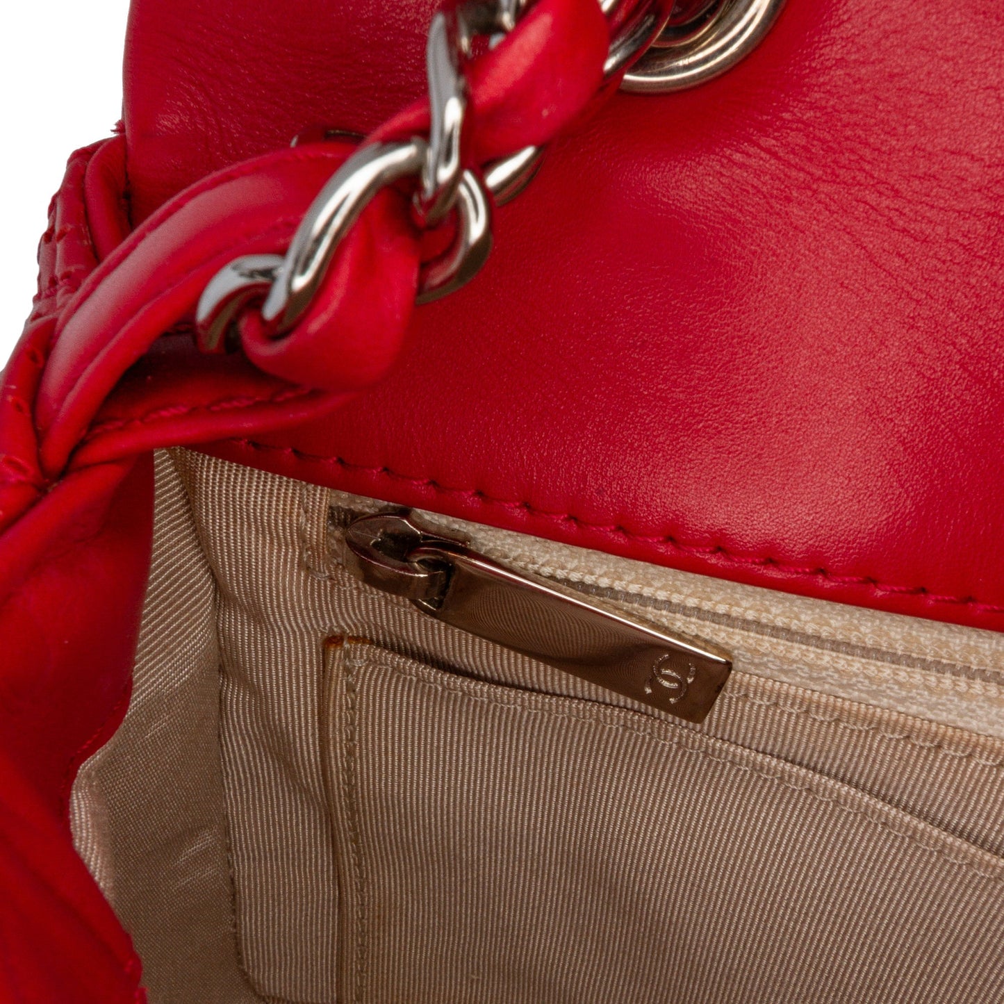 Red Chanel Medium Perforated Lambskin Punch Flap Shoulder Bag