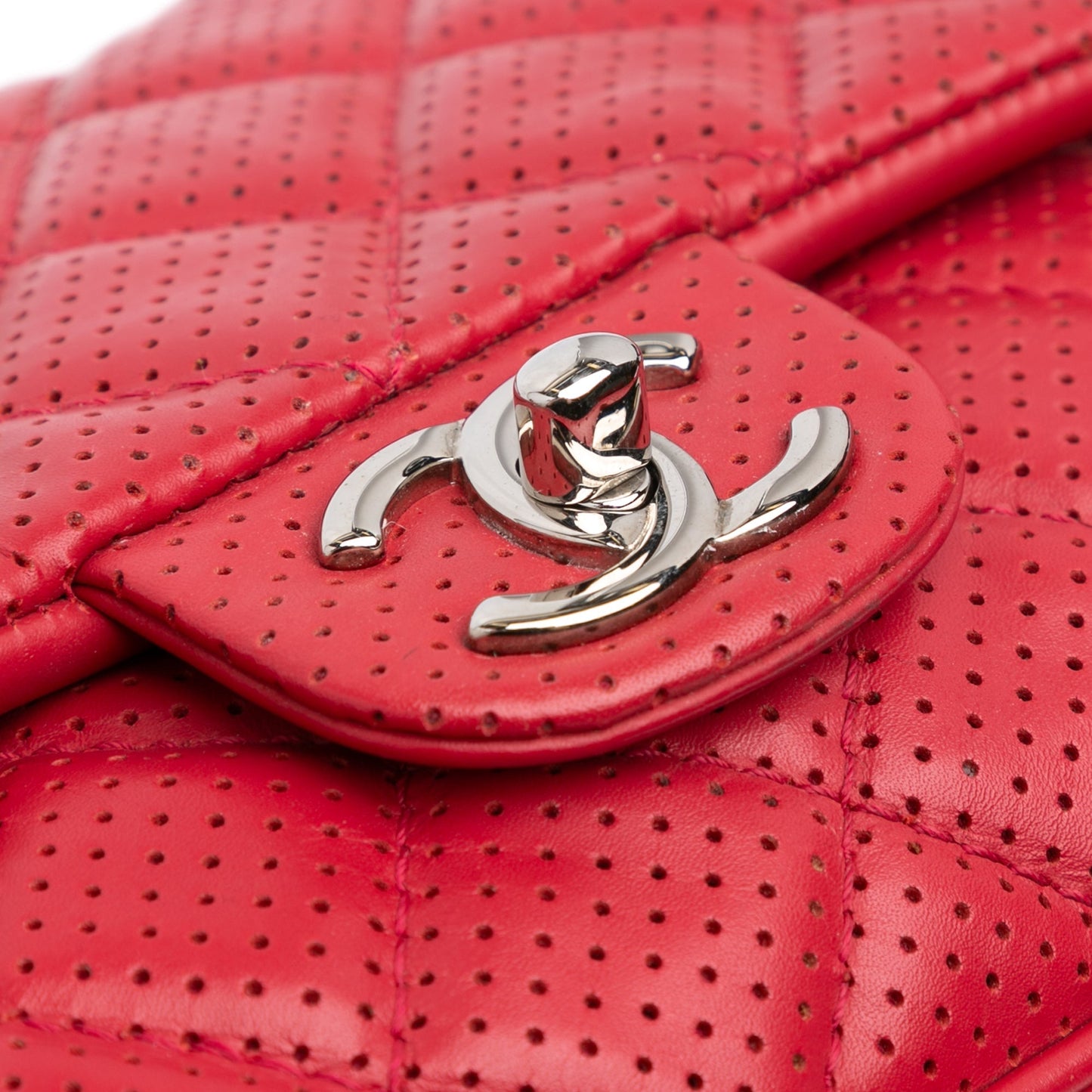 Red Chanel Medium Perforated Lambskin Punch Flap Shoulder Bag
