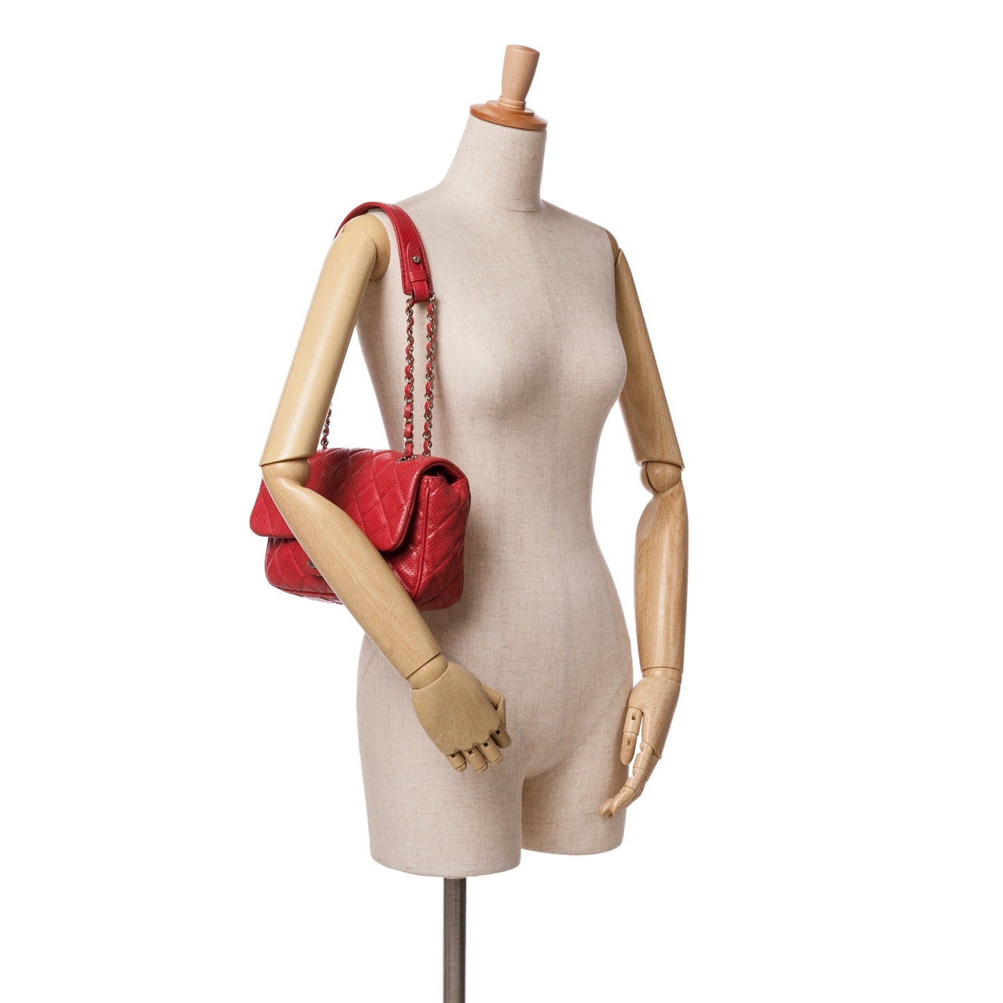 Red Chanel Medium Perforated Lambskin Punch Flap Shoulder Bag