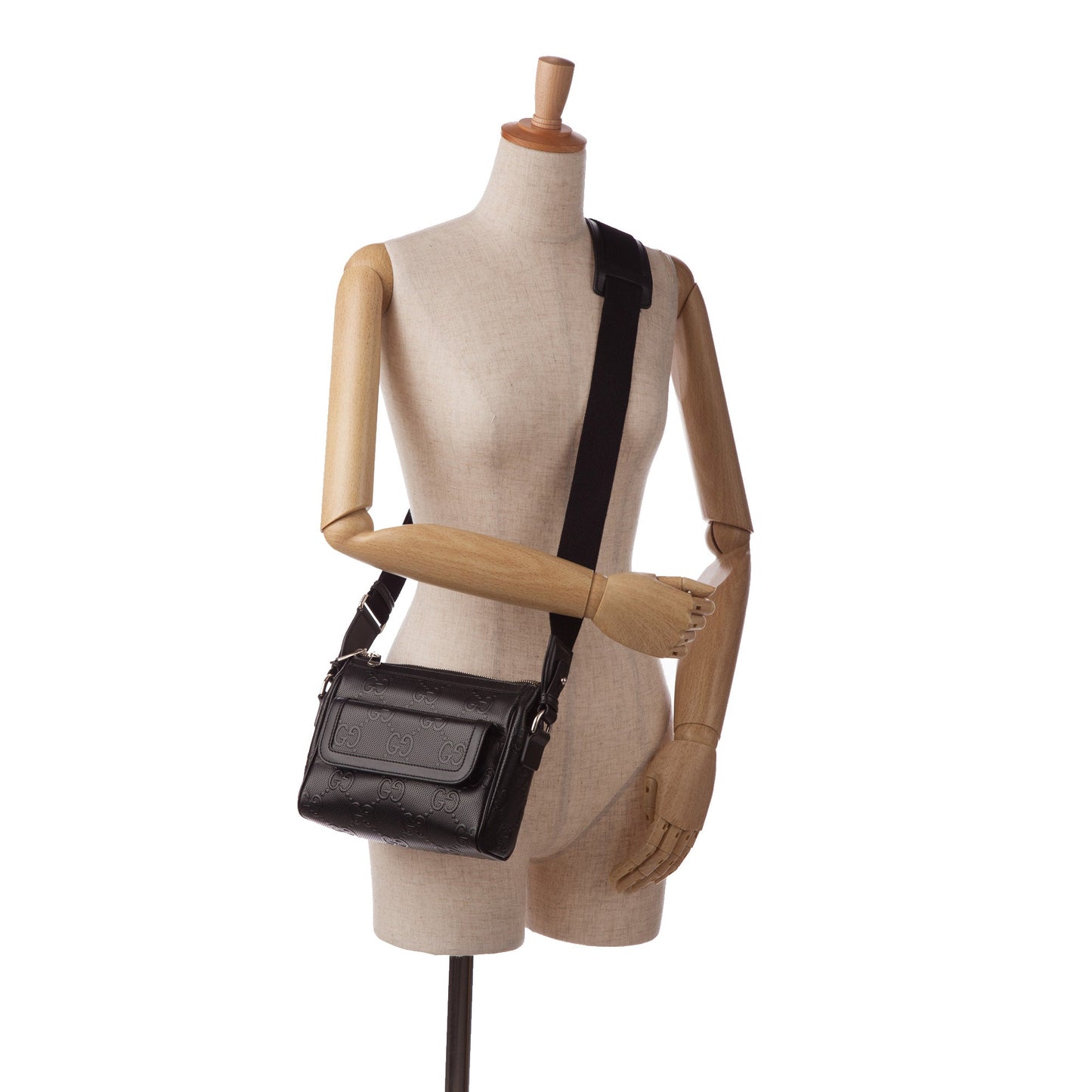 Gucci GG Crossbody Bag Black Embossed Leather