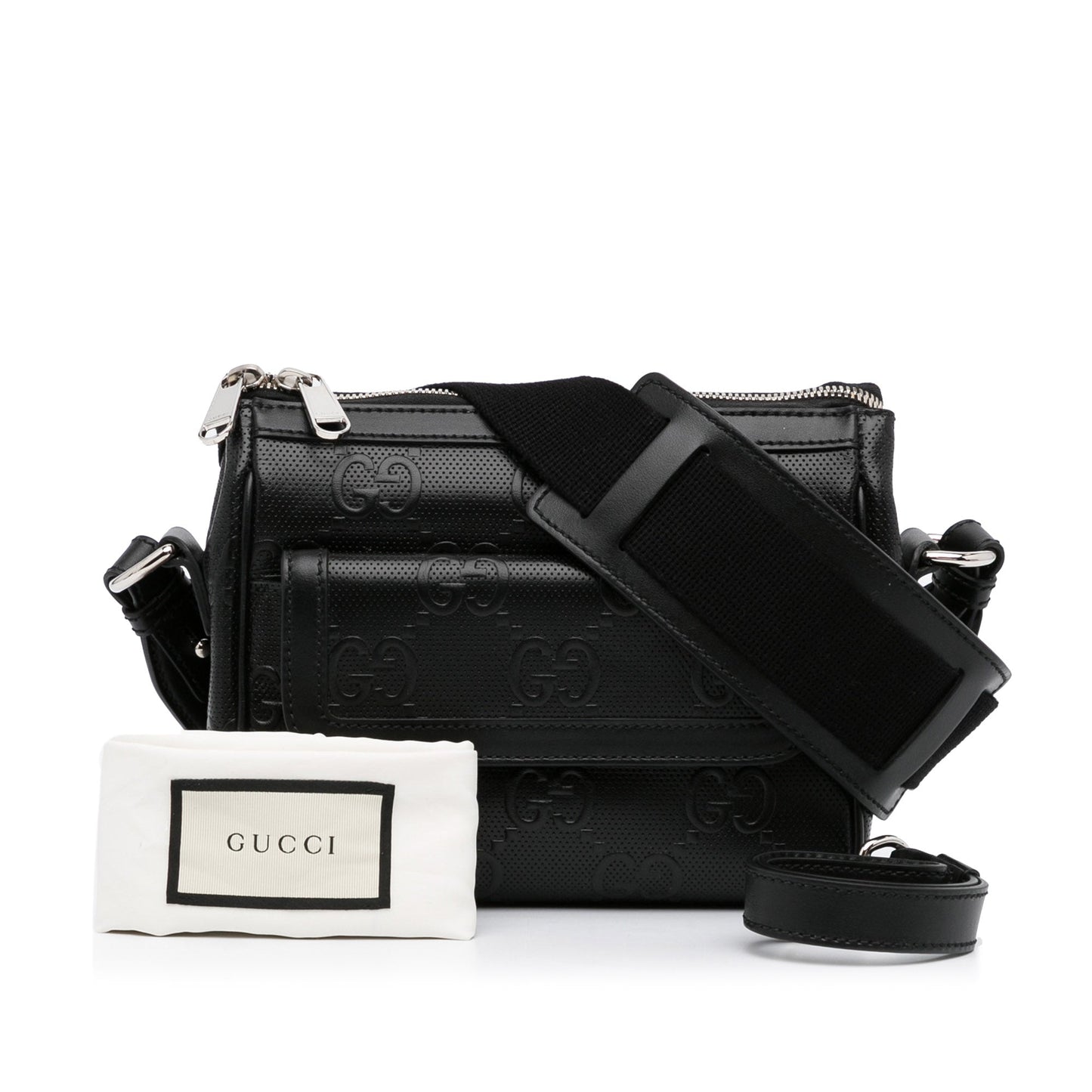 Gucci GG Crossbody Bag Black Embossed Leather