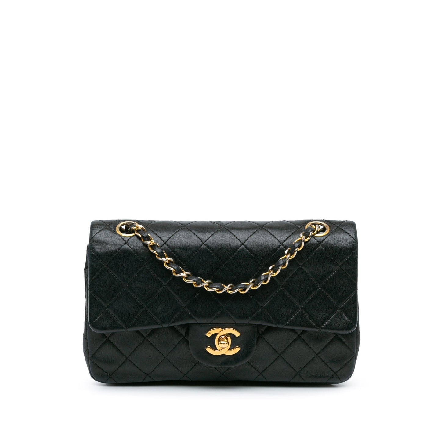 Black Chanel Small Classic Lambskin Double Flap Shoulder Bag
