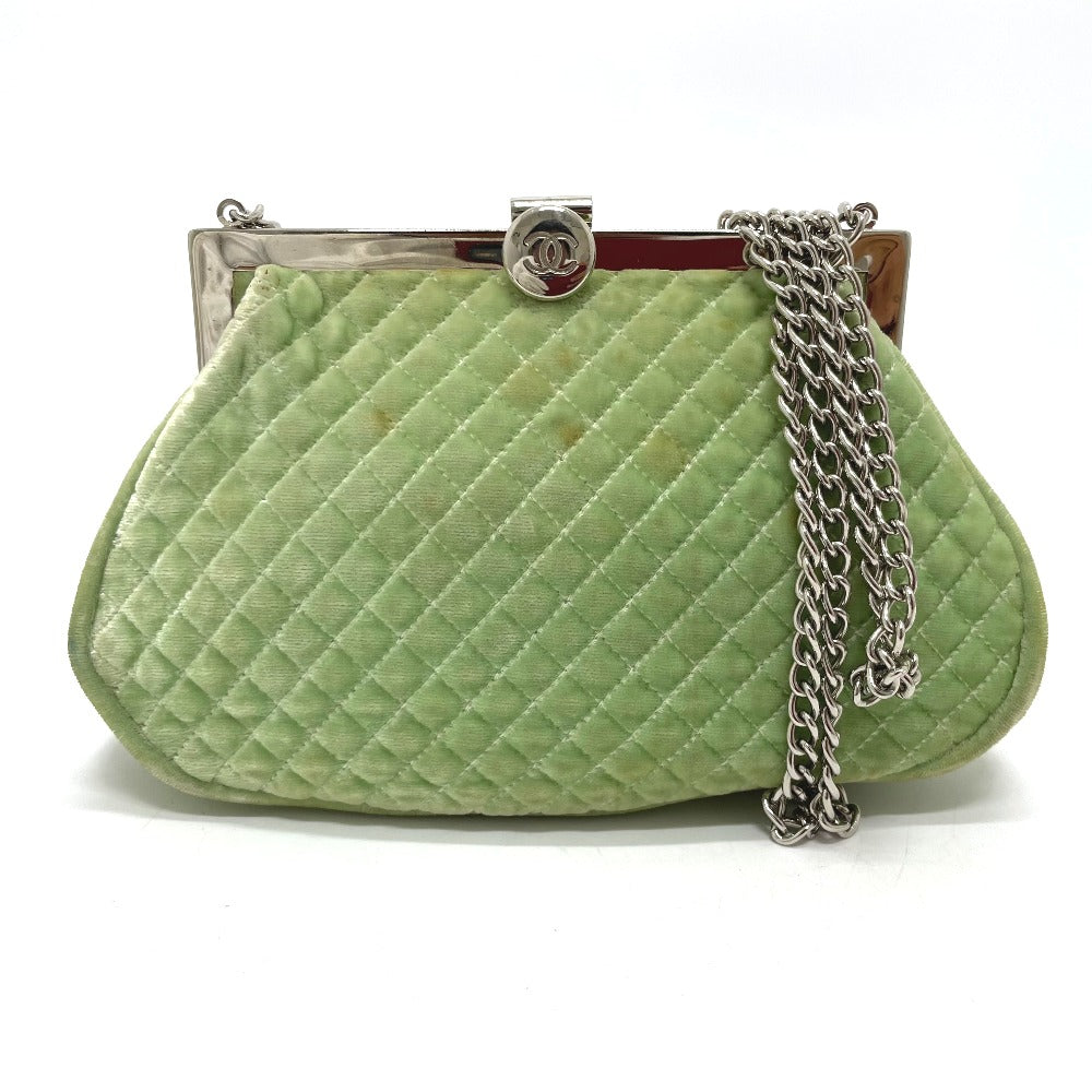 CHANEL Shoulder Bag Velor Green x Silver Metal COCO Mark Matrasse Women Used