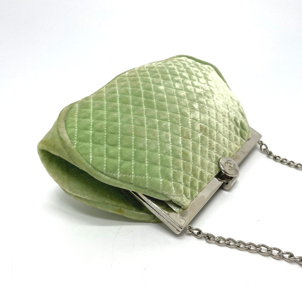CHANEL Shoulder Bag Velor Green x Silver Metal COCO Mark Matrasse Women Used