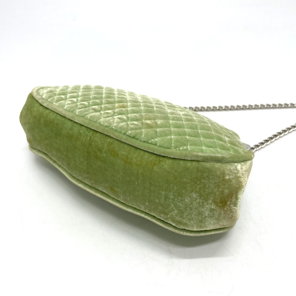 CHANEL Shoulder Bag Velor Green x Silver Metal COCO Mark Matrasse Women Used