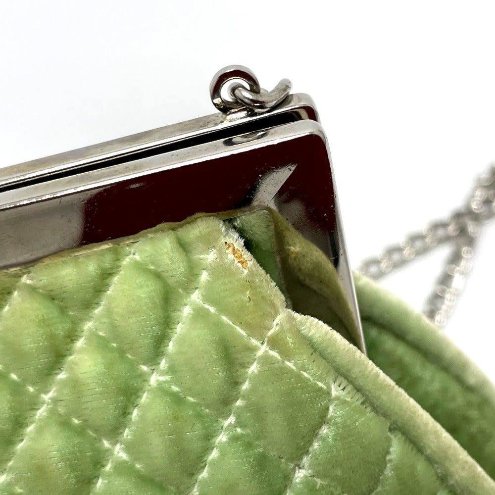 CHANEL Shoulder Bag Velor Green x Silver Metal COCO Mark Matrasse Women Used