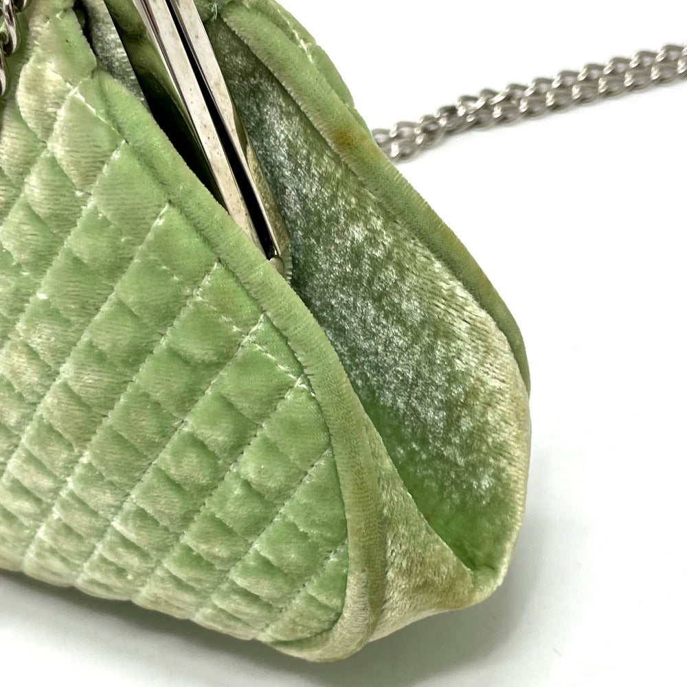 CHANEL Shoulder Bag Velor Green x Silver Metal COCO Mark Matrasse Women Used