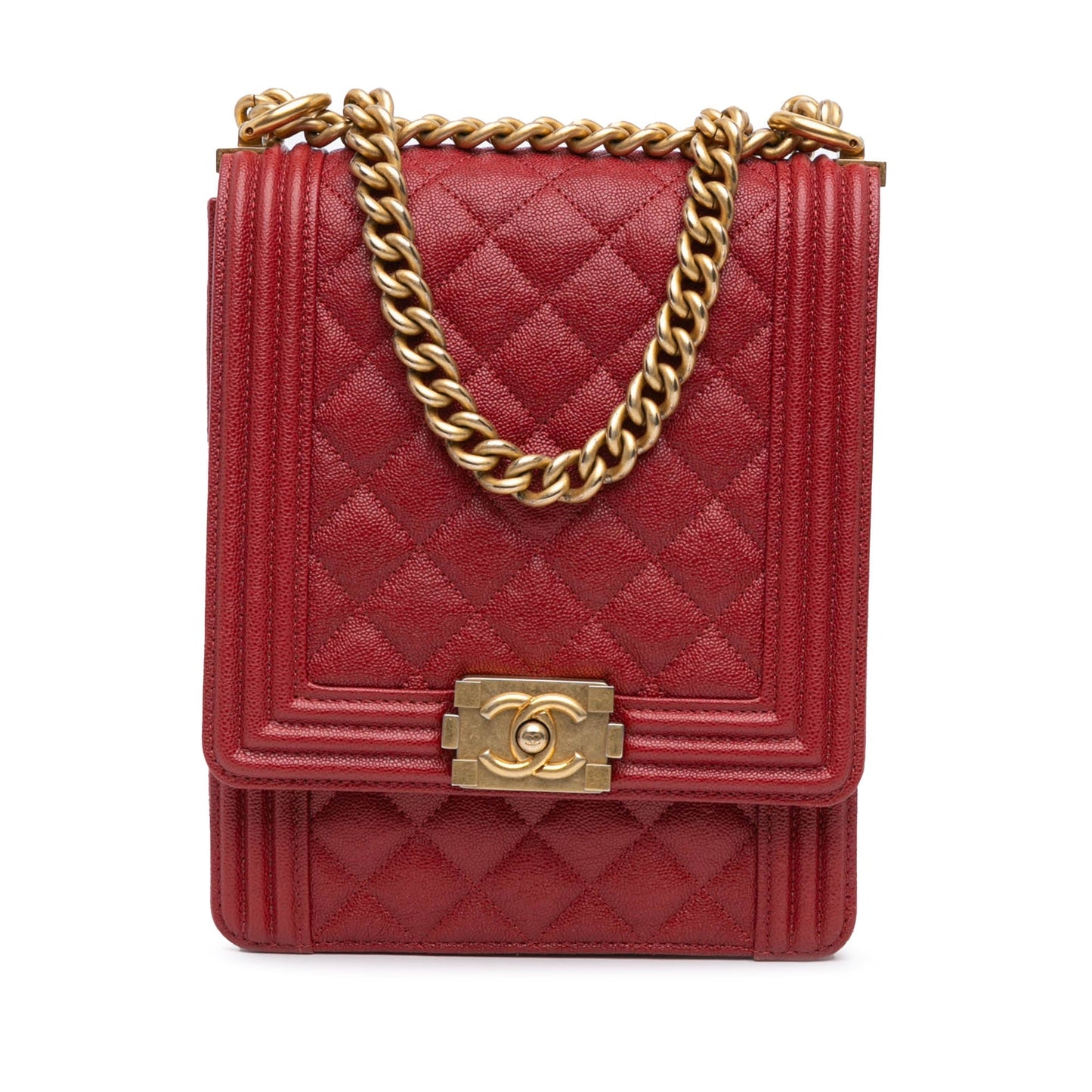 Red Chanel Quilted Caviar North South Boy Flap Shoulder Bag