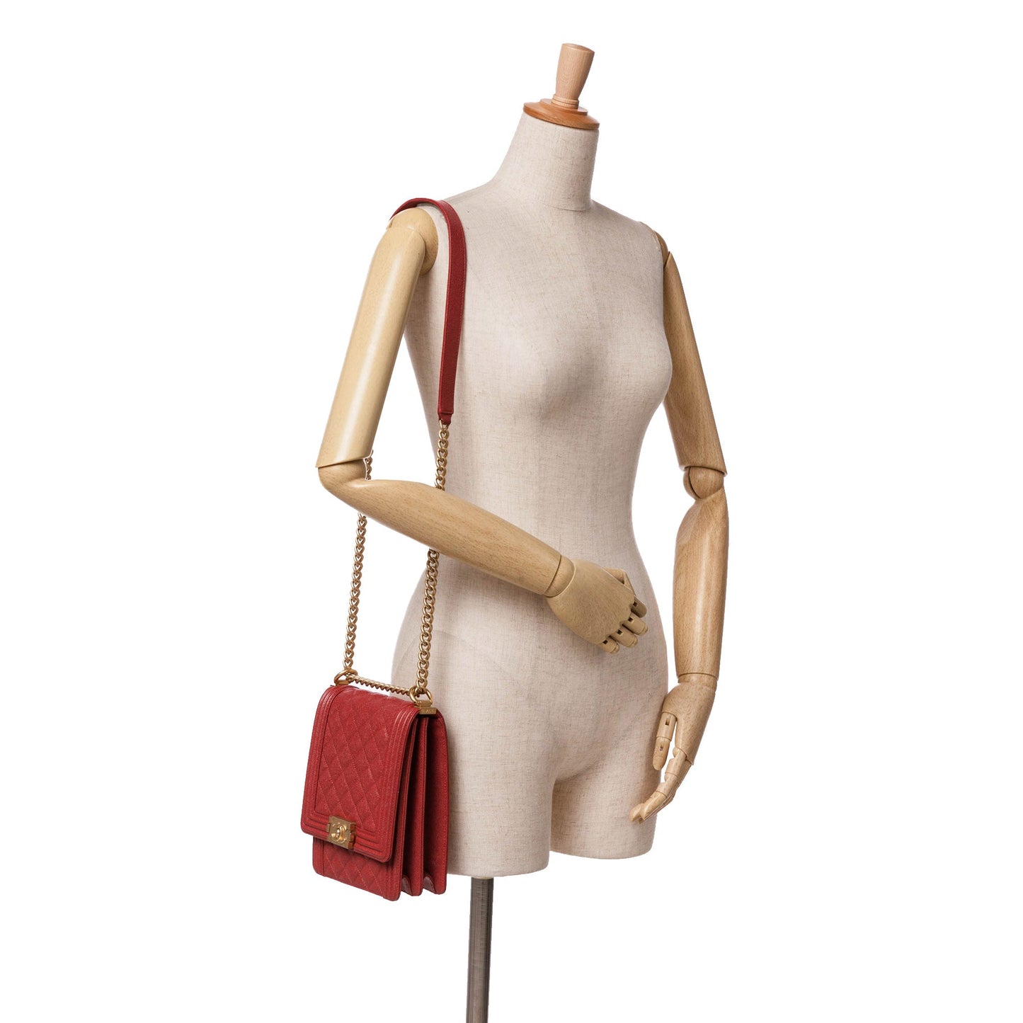 Red Chanel Quilted Caviar North South Boy Flap Shoulder Bag