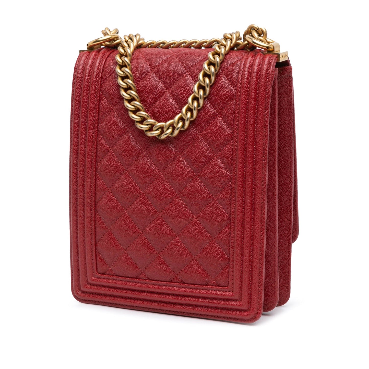 Red Chanel Quilted Caviar North South Boy Flap Shoulder Bag