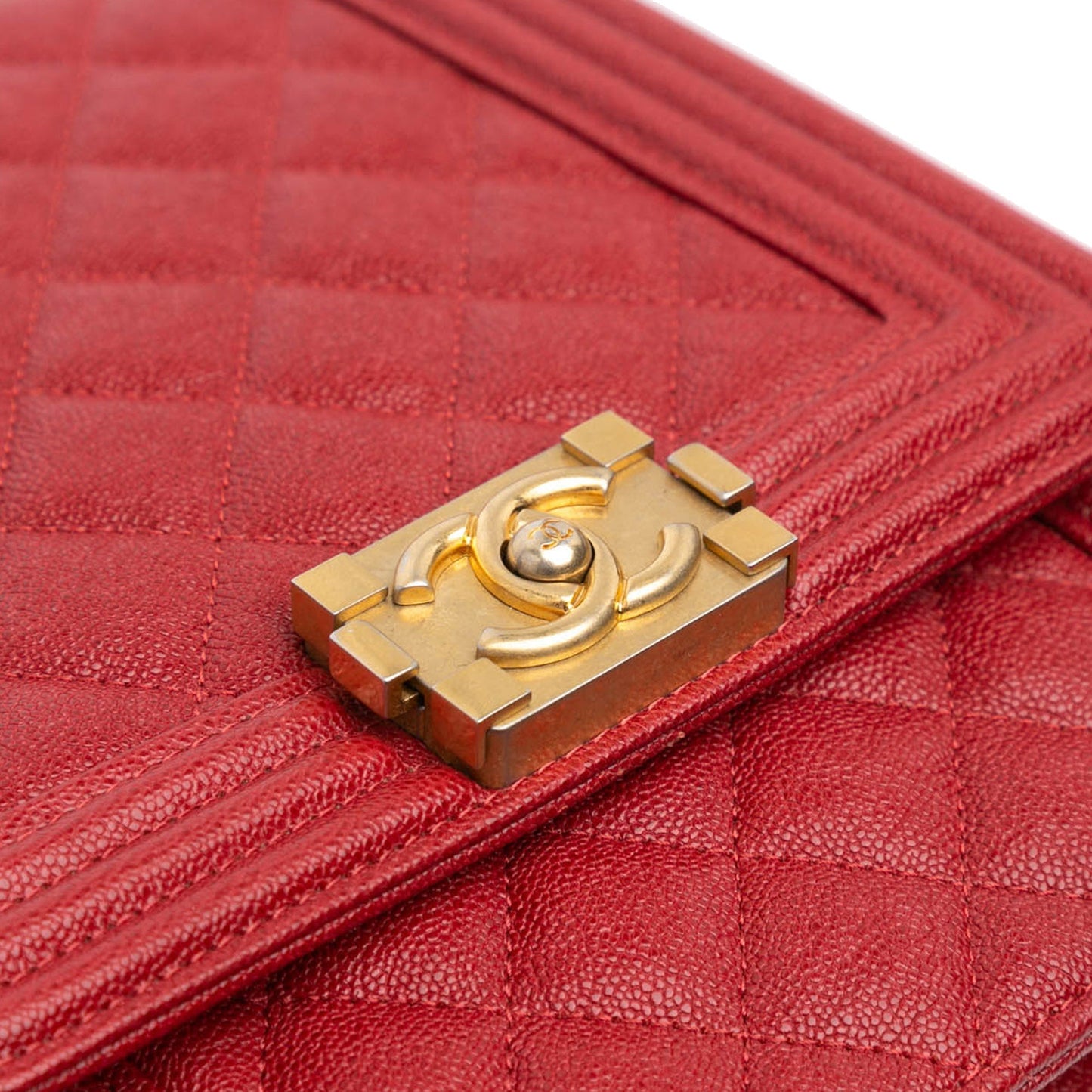 Red Chanel Quilted Caviar North South Boy Flap Shoulder Bag