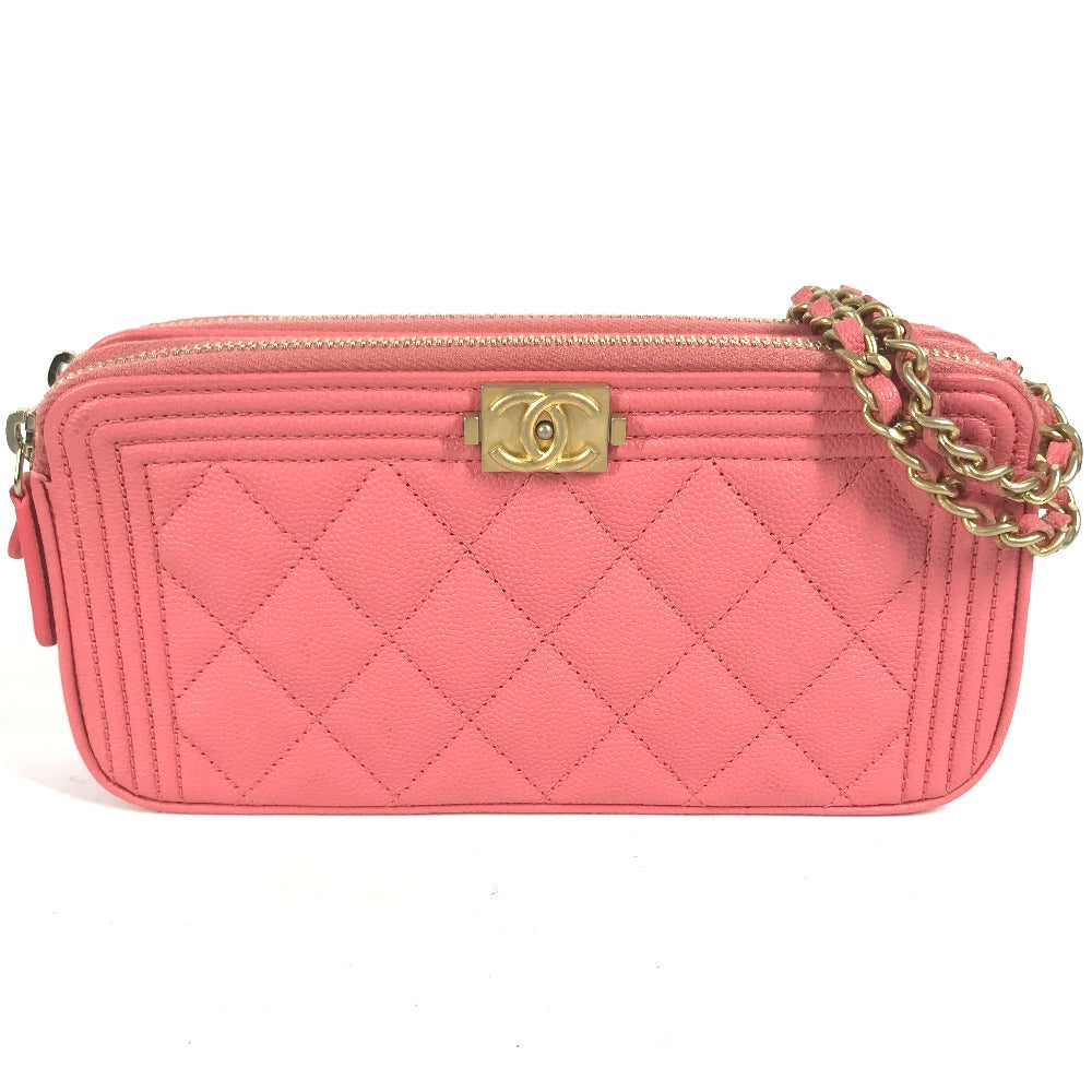 CHANEL Shoulder Bag A84069 Caviar skin Pink x Gold Metal CCCOCO Mark Boy Chanel COCO Mark