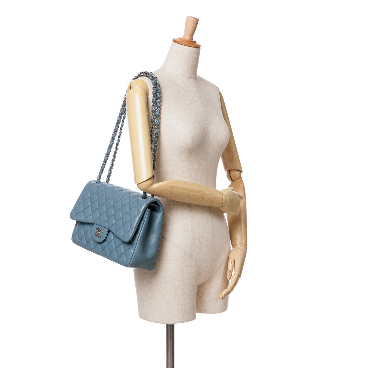 Blue Chanel Jumbo Classic Lambskin Double Flap Shoulder Bag