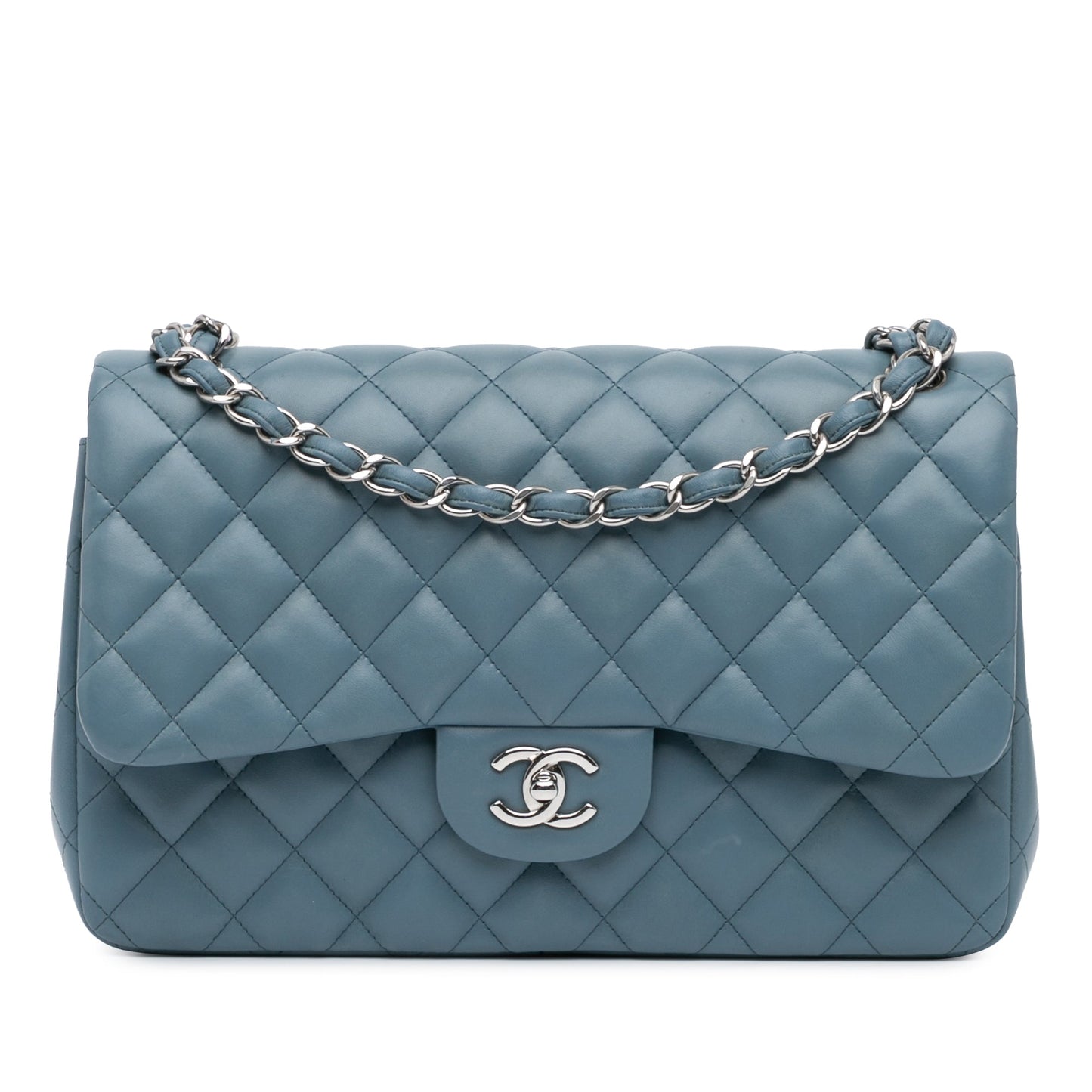 Blue Chanel Jumbo Classic Lambskin Double Flap Shoulder Bag