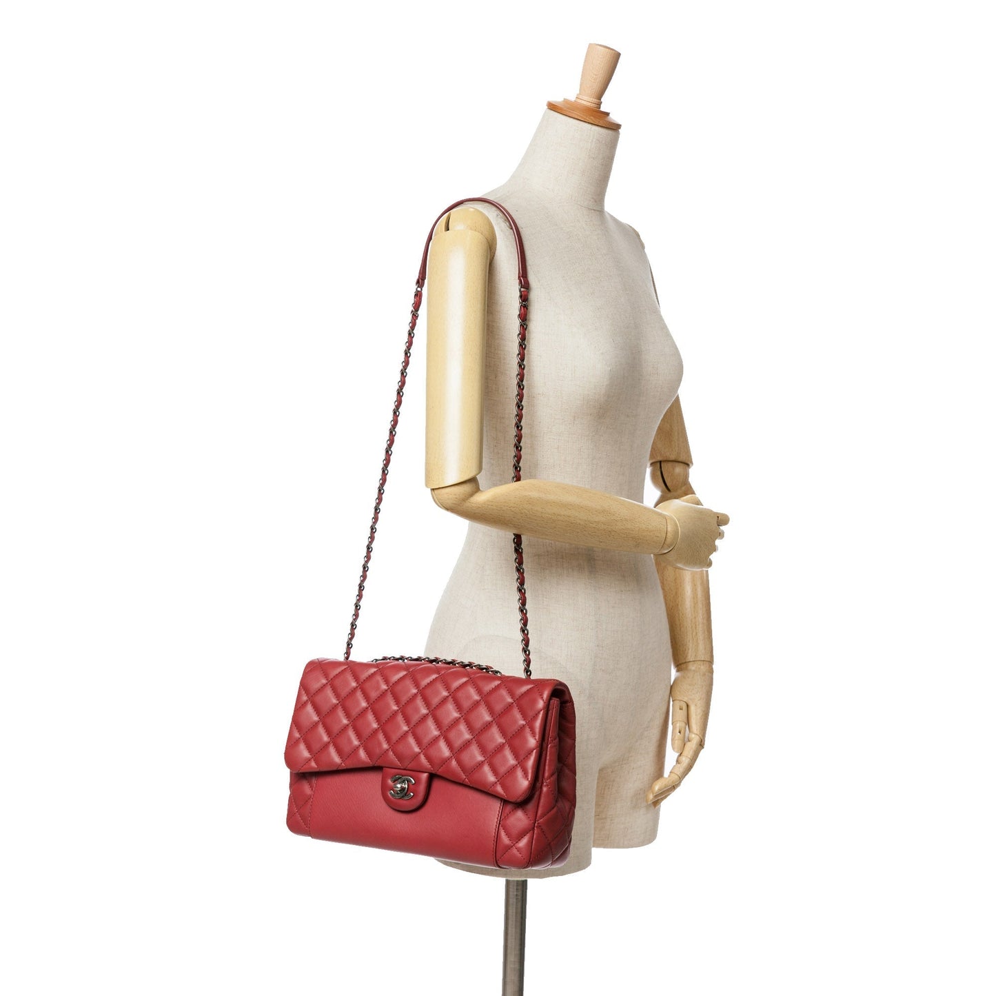Red Chanel CC Quilted Lambskin Single Flap Shoulder Bag