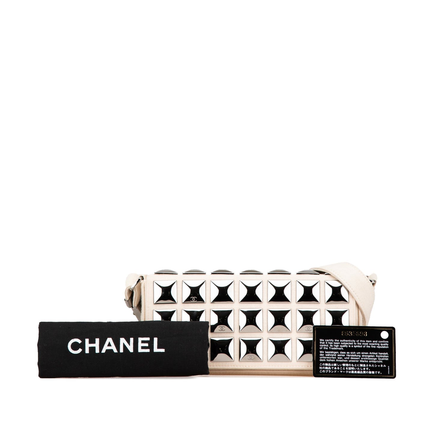 White Chanel CC Jersey Pyramid Stud Flap Shoulder Bag