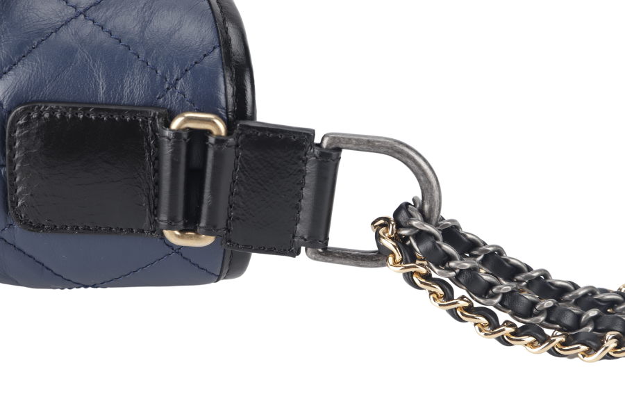 CHANEL GABRIELLE HOBO SHOULDER BAG (2537xxxx) BLUE-BLACK QUILTED CALFSKIN LEATHER SILVER & GOLD TONE HARDWARE NO AND NO DUST COVER
